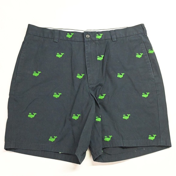 Brooks Brothers 35 x 8" Navy Blue All Over Whale Flat Front‎ Chino Shorts - Picture 1 of 7